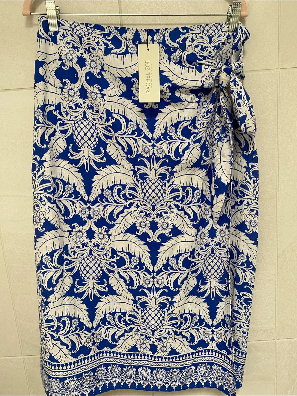 Rachel Zoe Royal Blue and White Pineapple Print Wrap Sarong